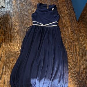 Speechless Navy Blue Formal Kids Dress with Silver Accents